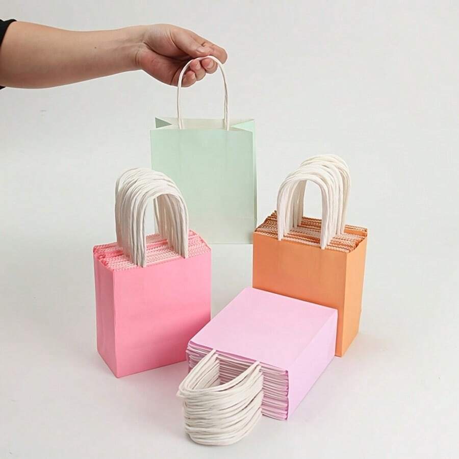 10pcs Macaron Color Mini Kraft Paper Shopping Bags, Bulk Pastel Square Takeout Gift Bags, Suitable For Retail, Party, Birthday, Business And Various Holiday Packaging - Multicolor - View 1
