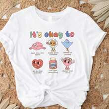 "It's OK To Feel This Way" T-Shirt, Mental Health Awareness T-Shirt, "Feelings Matter" T-Shirt, Therapeutic Support T-Shirt, Summer T-Shirts For Teens, Oversized T-Shirt For Women, Short Sleeve Crew Neck Loose Fit T-Shirt For Women, Suitable For Summer, 100% Cotton. - 黑色1 - 查看 3