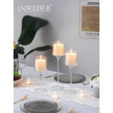 Tall Glass Candle Holder: Long Stem Floating Candle Holders Tealight Votive And Pillar Large Centerpieces Wedding Table Party Home Set Of 3 - 1 套(3 件) - 查看 6