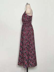 Vestido tirantes estampado escote en V cintura marcada estilo europeo - Morado - Ver 8