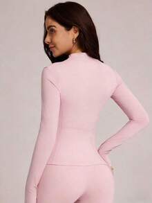 2026 VUTRU Women's Slim Fit Sports Jacket With Thumbholes And High Collar, Spring - 淡粉紅色 - 查看 2
