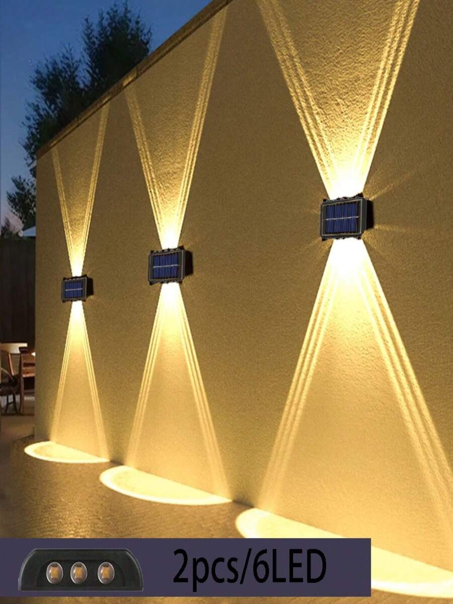 2件組太陽能LED壁燈，戶外壁掛燈，適合裝飾花園、庭院、人行道、圍欄、別墅、露台、小巷、後院、陽台、車道、步道、門廊與樓梯間