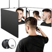 3 Way Mirror For Hair Cutting, 360 Trifold With Height Adjustable Telescoping Hooks For Makeup And Braiding - màu đen - Xem 1