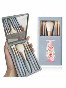 Portable Makeup Brush Set With White Daisy Flower And Letters A-Z, Includes Mirror, Boxed Multi-Functional Makeup Brush Set, Mini Multi-Functional Makeup Pen, Foundation Brush, Eyeshadow Brush, Basic Makeup Tool Blending Brush, Makeup Stand Makeup Storage Including Makeup Brushes, Convenient Makeup Tool Gift Set For Girls, Portable Travel Essential - Multicolor - View 5