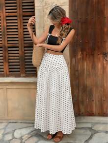 Chân váy chữ A mùa hè thanh lịch họa tiết chấm bi dành cho nữ của Dila Polly, phù hợp cho mặc hàng ngày, dự tiệc, đi biển, các dịp trang trọng và kỳ nghỉ. - trắng - Xem 3