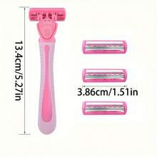 Pink Women's Classic Manual Hair Removal Razor Set - Hypoallergenic, Reusable, 1 Handle + Blade, 3-Layer Stainless Steel, Smooth And Non-Irritating, Normal Skin Tone, Hair Removal Device - Safety Razor - View 4