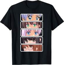 Camisetas de moda nuevasManga Japanese Anime Graphic Faces Eyes T-Shirt,Camisas para mujer, la opción perfecta para los atuendos del Día de San Valentín,camisetas gráficas divertidas para hombre, camisetas gráficas de estilo coreano,camisas para niñas, camisetas para niños. - Negro - Ver 1