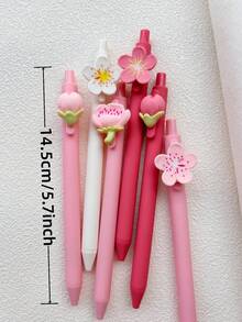 5/10支装3D可爱花朵中性笔，樱花/桃花图案，创意可爱花朵按压式笔，高品质学生中性笔和圆珠笔，返校礼物，送给学生和朋友 - 套裝 - 查看 2