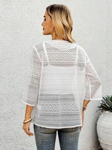 Chaqueta ligera de mujer de unicolor, de apertura frontal sencilla y uso diario.Chaqueta casual de primavera/otoño con mangas regulares sueltas, asimétrica, con flecos y cierre cruzado.Abrigo blanco liso y casual para uso diario - Blanco - Ver 2