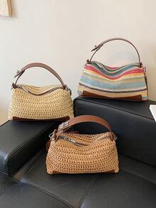 Nuevo bolso de hombro de moda para mujer, bolso cruzado de diseño único, bolso de mano casual y versátil minimalista y elegante, de tela cómoda con textura tejida, cierre con cremallera, correa ajustable y desmontable, cómodo de llevar, espacioso, bolso tipo almohada - Multicolor - Ver 3