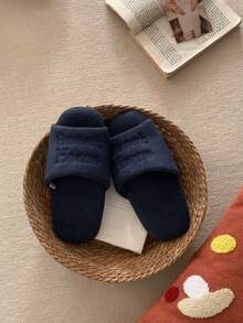 XIXITIAO Minimalist Letter Embroidered Couple Slippers, Breathable Quiet Indoor Floor Shoes, Soft Lightweight All-Season Indoor Slippers - Navy Blue - View 8