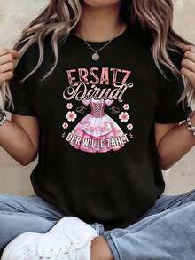 Camiseta de manga corta con cuello redondo para mujer, con un estampado gráfico de Dirndl Will Counts, perfecta para uso casual o como regalo para cumpleaños, Pascua o el Día de la Madre. Camiseta negra casual de manga corta con cuello redondo para mujer. Blusas para mujer. - Negro - Ver 7
