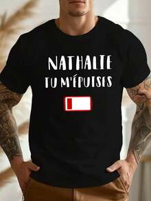 Camiseta de hombre de talla grande con diseño arrugado y estilo francés divertido - Negro - Ver 1