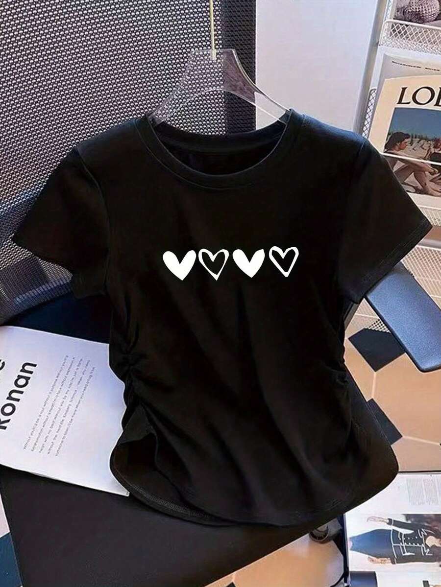 Camiseta Elástica de Mujer | Moda Casual Moderna, Cuello Redondo, Corte Regular, Manga Corta, Tejido de Elasticidad Media - Negro - Ver 1