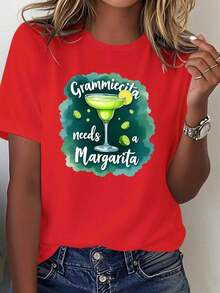 ComfortableCamiseta "I Need a Margarita" para Mujer de LightweightGrammicita - Camiseta casual de manga corta en color sólido con diseño de margarita (tequila, lima, cubitos de hielo) - Lavable a máquina, adecuada para fiestas en la playa, atuendos casuales y ropa de estilo mexicano. 100% algodón, una opción popular. Camiseta de manga corta para mujer, estilo básico para uso interior y exterior. - Rojo - Ver 7