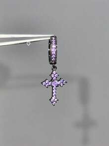 1 pieza Pendiente de aro con cruz de cristal de colores vintage, pendiente de estilo gótico sofisticado y exclusivo - Multicolor - Ver 6