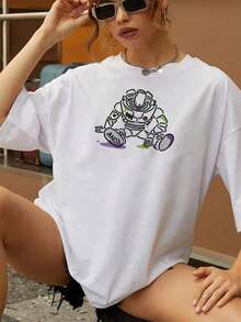 ComfortableFigura de un robot simbólico que representa la fuerza interior y la capacidad de levantarse tras las caídas transmitiendo esperanza y energía positiva camisetas de mujer 100% algodón blanca casual cómoda 220gFashion All-match Women's Short Sleeve T-shirt, Basic Style for Inner & Outer Wear - Blanco - Ver 4
