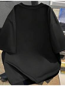 Camiseta de Verano Moderna de Algodón, Holgada, de Cuello Redondo, Versátil, Cómoda y Casual para Mujer, Blusa de Manga Corta para Uso Diario, Juvenil y a la Moda - Negro - Ver 3