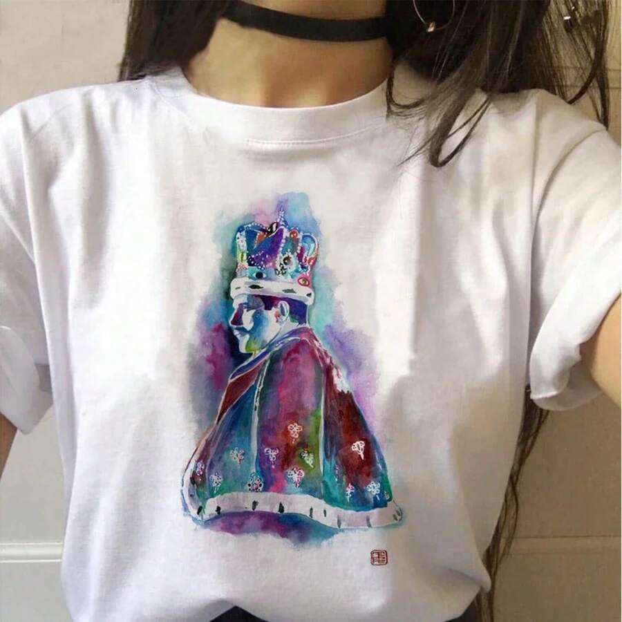 Camiseta casual de punto clásica de manga corta y cuello redondo para mujer, de largo regular. - Blanco - Ver 1