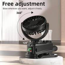 OBOVAY Ventilateur brumisateur portable à pince, ventilateur brumisateur rechargeable USB 4 vitesses avec humidificateur à nano et affichage numérique 800 mAh, ventilateur de bureau et de poussette 2 en 1 pour le bureau et la poussette de bébé - à clip - Voir 6