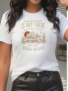 Camiseta de Estilo Casual para Mujer con Diseño de Paisaje Montañoso de Aventura y Texto 'So Are Serial Killers', Regalo de Verano para Ella, 220gblusa casual mujer - Blanco - Ver 5