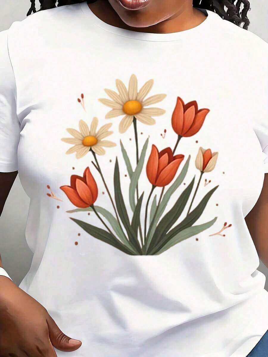 Sudadera unisex teñida en pieza con diseño floral minimalista moderno para amantes de las cabañas, con margaritas color marfil y tulipanes terracota, estilo boho casual para el día a día. - Blanco - Ver 1