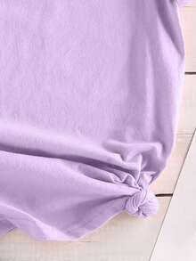 New And Fashionable 2026 Women's T-Shirt With Spanish Letter Print, Casual Spring Summer T-Shirt, Round Neck, Short Sleeve, Sports T-Shirt, PEHB Women's Top - 紫色 - 查看 4