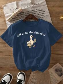 Camiseta de mujer con estampado "Off to be the fun aunt", pato, gafas de sol, bolsa de compras y motivos de café, ropa de primavera/verano 2026, camiseta de manga corta de algodón puro a la moda para mujer, camiseta elegante de algodón puro de manga corta para fiesta 1428, tops para salir de noche para mujer. - Blanco - Ver 10
