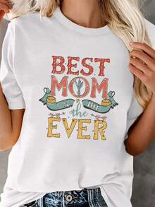 Camisetas de Algodón Oversize para Mujer, Moda 2026 "La Mejor Mamá del Mundo" - Camiseta para mujer - Cuello redondo casual, mangas cortas, 100% poliéster, lavable a máquina, patrón geométrico colorido con elementos decorativos, ropa casual. | Camiseta Divertida para Mamá | Tela de poliéster, un regalo para el Día de la Madre para mamá. Camiseta de manga corta cómoda, suave y sencilla para uso diario. - Blanco - Ver 7