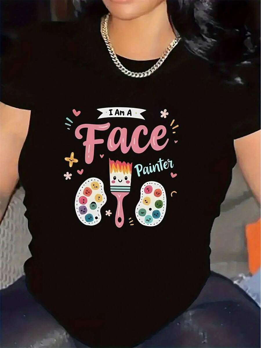 Nuevo modelo 2026,% algodón, adecuado para primavera y verano, corte holgado, ropa casual, diseño moderno, material duradero, camiseta de mujer de primavera-verano con estampado de alta calidad. Perfecta para vacaciones en la playa, viajes a la playa, campamentos de verano, ropa casual, reuniones temáticas de vacaciones, camisetas de manga corta adecuadas para el uso diario. - Negro - Ver 1
