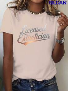 Camiseta de Esteticista Auténtica de Algodón Puro para Mujer - Camiseta de Manga Corta con Logotipo Escrito a Mano Estilo Vintage, Cómoda y Casual, Diseñada para Profesionales de Spa y Esteticistas. - Albaricoque - Ver 7