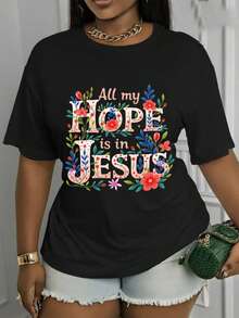 Soft, Breathable, And Lightweight For All-Day Comfort - Short-Sleeve Crew Neck Tee With A "Hope In" Print. This Stylish All-Season Tee Features A Casual Crew Neck Design And Is Made From A Soft, Stretchy Fabric. Machine Washable And Designed For Comfort. The Classic Crew Neck With A Relaxed Fit Flatters All Body Shapes And Is Easy To Pair With Jeans, Shorts, And Leggings. - 黑色 - 查看 12