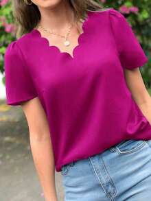 Blusa con corte en forma de abanico y mangas abullonadas - Rojo violeta - Ver 4