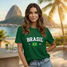 Women's T-Shirt Brazil 100% Cotton Basic Flag - 綠色 - 查看 3