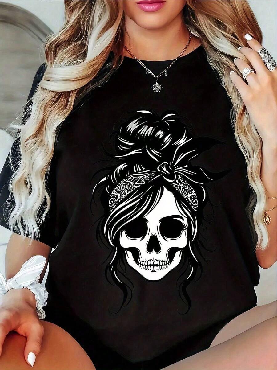 T-shirt única Y2K con diseño de mujer con peinado elegante y detalles llamativos perfectos para tu estilo moderno y fresco ideal para cualquier ocasión y expresión personal en moda mexicana - Negro - Ver 1
