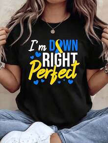 Camiseta "Im Down Right Perfect Down Awareness" para mujeres, hombres y niños, con diseño de cinta azul y amarilla para promover las necesidades especiales y el orgullo, ideal para usar en el Día del Orgullo, 220g - Estilo vintage urbano, unisex, de algodón, manga corta, cuello redondo, 100% algodón. - Negro - Ver 3