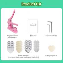 Heart-Shaped Button Maker Machine, DIY Pin Button Maker Press Machine Kit (Pink) - A - View 10