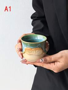 1个窑烧纯色手柄咖啡杯，陶瓷材质，精致高品质个性化创意“咖啡时光”字母咖啡杯，意式浓缩咖啡杯，阿拉伯式浓缩咖啡杯，茶杯 - 彩色 - 查看 22