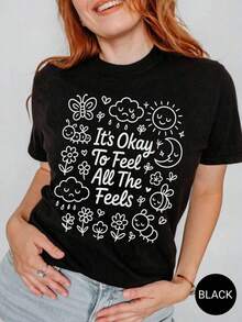 Camiseta "Está bien sentirse así", Camiseta de Concientización sobre Salud Mental, Camiseta "Los Sentimientos Importan", Camiseta de Apoyo Terapéutico, Camisetas de Verano para Adolescentes, Camiseta Oversize para Mujer, Camiseta de Manga Corta con Cuello Redondo y Corte Holgado para Mujer, Adecuada para el Verano, 100% Algodón. - Blanco 1 - Ver 6