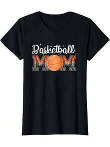 Camisetas de Baloncesto para Mamás 2026, Camisetas con Estampado para el Día del Partido, para Amantes del Baloncesto, Camisetas Casuales de Manga Corta, Blusas para Mujer Casual - Negro - Ver 4