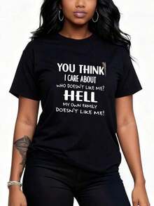 1 camiseta divertida para mujer con eslogan familiar - ¡A ti me importa quién no me quiere! ¡Maldita sea, ni siquiera mi propia familia me quiere! Suave y transpirable, 100% de ajuste relajado, camiseta casual de manga corta con cuello redondo para primavera, 180g, 100% algodón. - Negro 3 - Ver 3