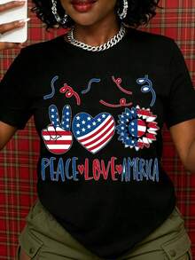 Camiseta Patriótica Peace Love America con Diseño de Bandera Americana para Celebración del Día de la Independencia y Orgullo Nacional, playeras de mujer - Negro - Ver 7