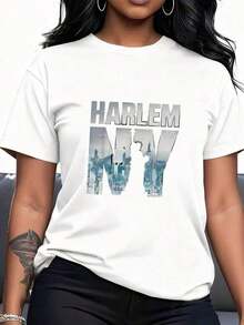 1 Harlem T-Shirt, Short-Sleeved T-Shirt With The New York City Skyline (1) 180g 100% Cotton - 白色 3 - 查看 8
