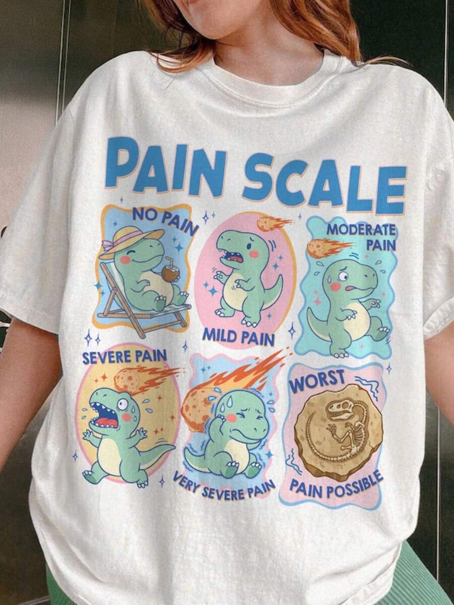 Camiseta Divertida con Escala de Dolor para Enfermeras, Camiseta de Dinosaurio para Mujer, Camiseta Gráfica de Verano, Regalo para Mamá Enfermera, Semana de Enfermeras - Blanco - Ver 1
