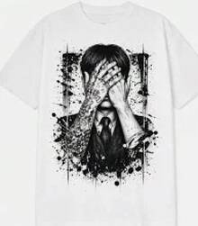 Camiseta gráfica en blanco y negro inspirada en la gira ARIRANG de Jungkook, blusas de mujer, blusas elegantes para damas. - Blanco - Ver 1