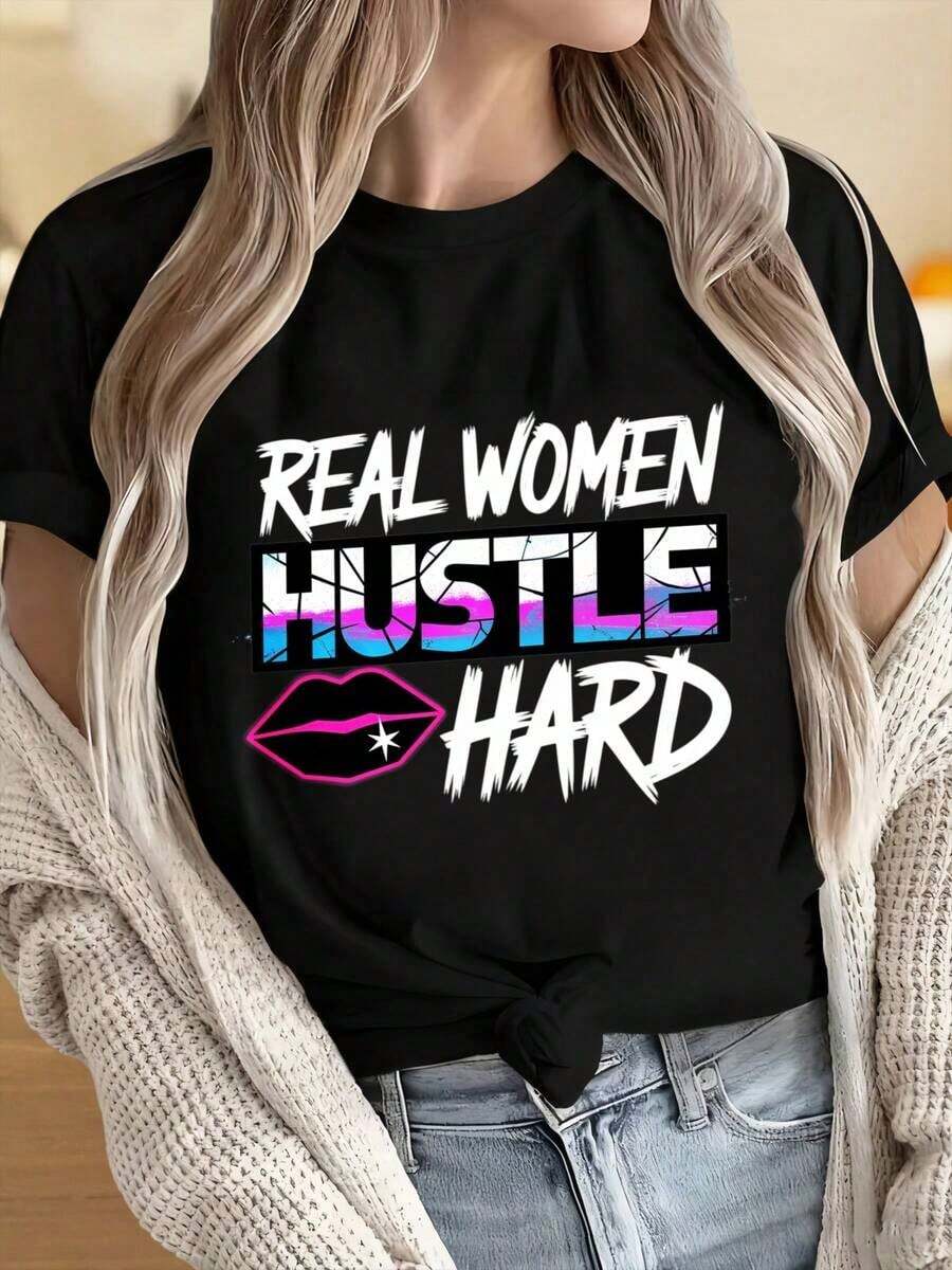 Camisetas para Mujeres y Hombres con Cuello Redondo y Mangas Cortas, Camiseta Gráfica con Frases Motivacionales para Mujeres, Diseño de Labios, Top Casual Negro, Estampados Divertidos Ideales para Fiestas de Navidad, Actividades Deportivas, Fiestas de Vacaciones, Salidas, Deportes y Otros Regalos Festivos. - Negro - Ver 1