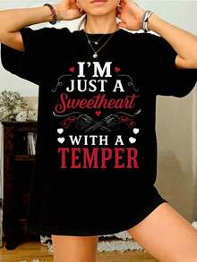 Camisetas Casuales de Mujer de Algodón con Gráficos Divertidos "SOY SOLO UNA CARINERA CON TEMPERAMENTO", Corte Regular, Manga Corta, Camiseta Casual de Verano, Regalo para Ella, Moda - Negro - Ver 6