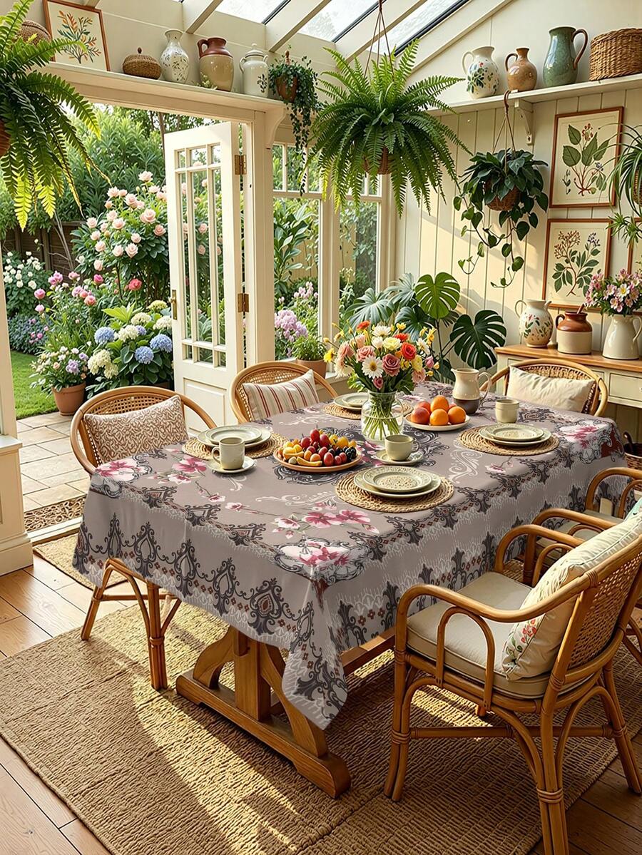 1/2pcs Tablecloth, Vintage Floral Pattern Polyester Tablecloth Suitable For Kitchen, Dining Room, Coffee Table, Dining Table, Picnic, Camping, Countryside Decor. Square And Round Shapes Available, Protect Tabletop, Decorate For Holidays, Multi-Scenario Use - Multicolor - View 1