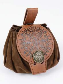 1PC Viking Medieval Leather Belt Pouch, Norse Runes & Pirate Skull Embossed Drawstring Waist Bags, Renaissance LARP Coin Purse With Belt Loop, Cosplay Accessory For Renaissance Market, Viking & Pirate Outfits - A - View 6