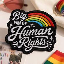 RHUAGYP 1pc "Human Rights Loyal Fan" Slogan Embroidered Patch, Rainbow Graphic With Glitter Accents, Iron-On Or Sew-On Badge For Personalized Clothing And Bag Decoration - Multicolor - View 1